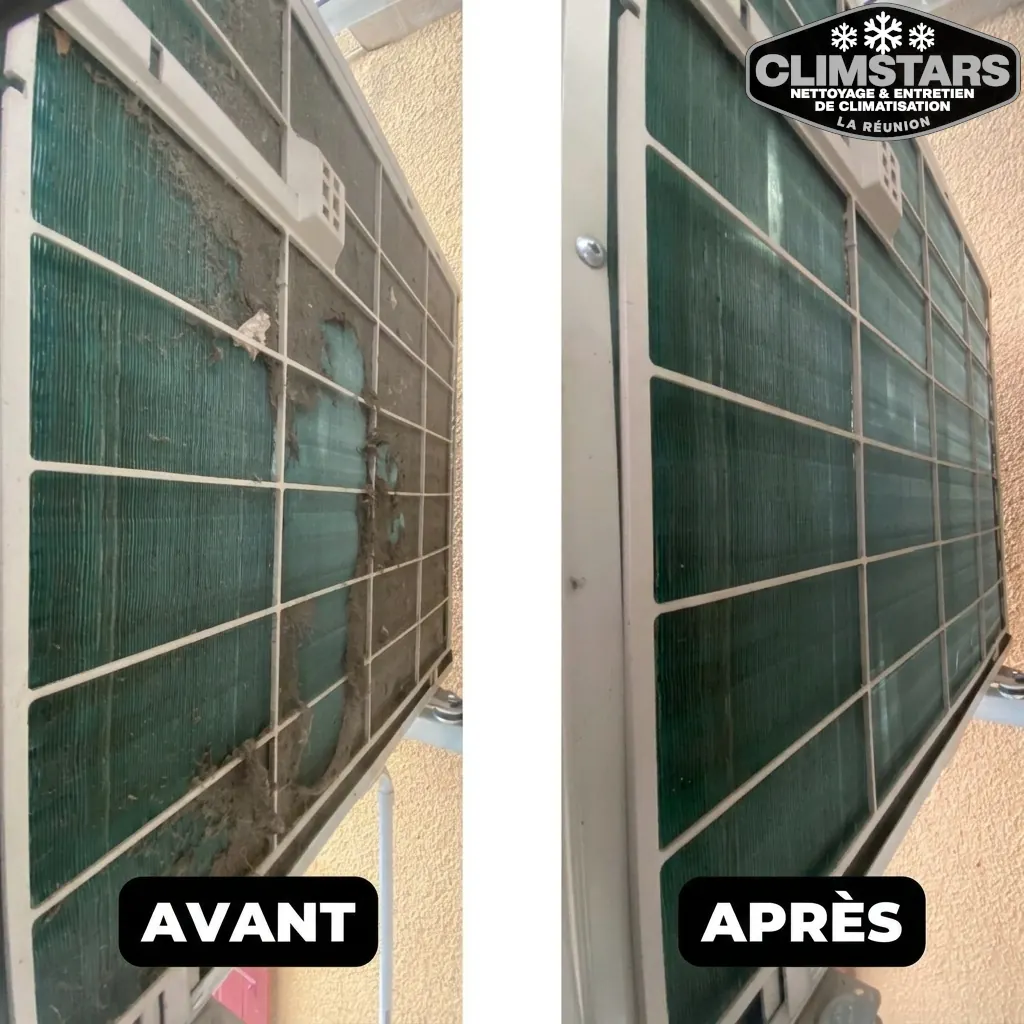 Filtre de climatisation avant et après nettoyage par ClimStars