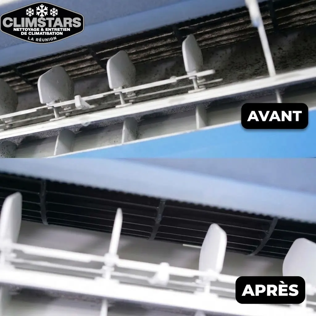 Volets de soufflage de climatisation avant et après nettoyage